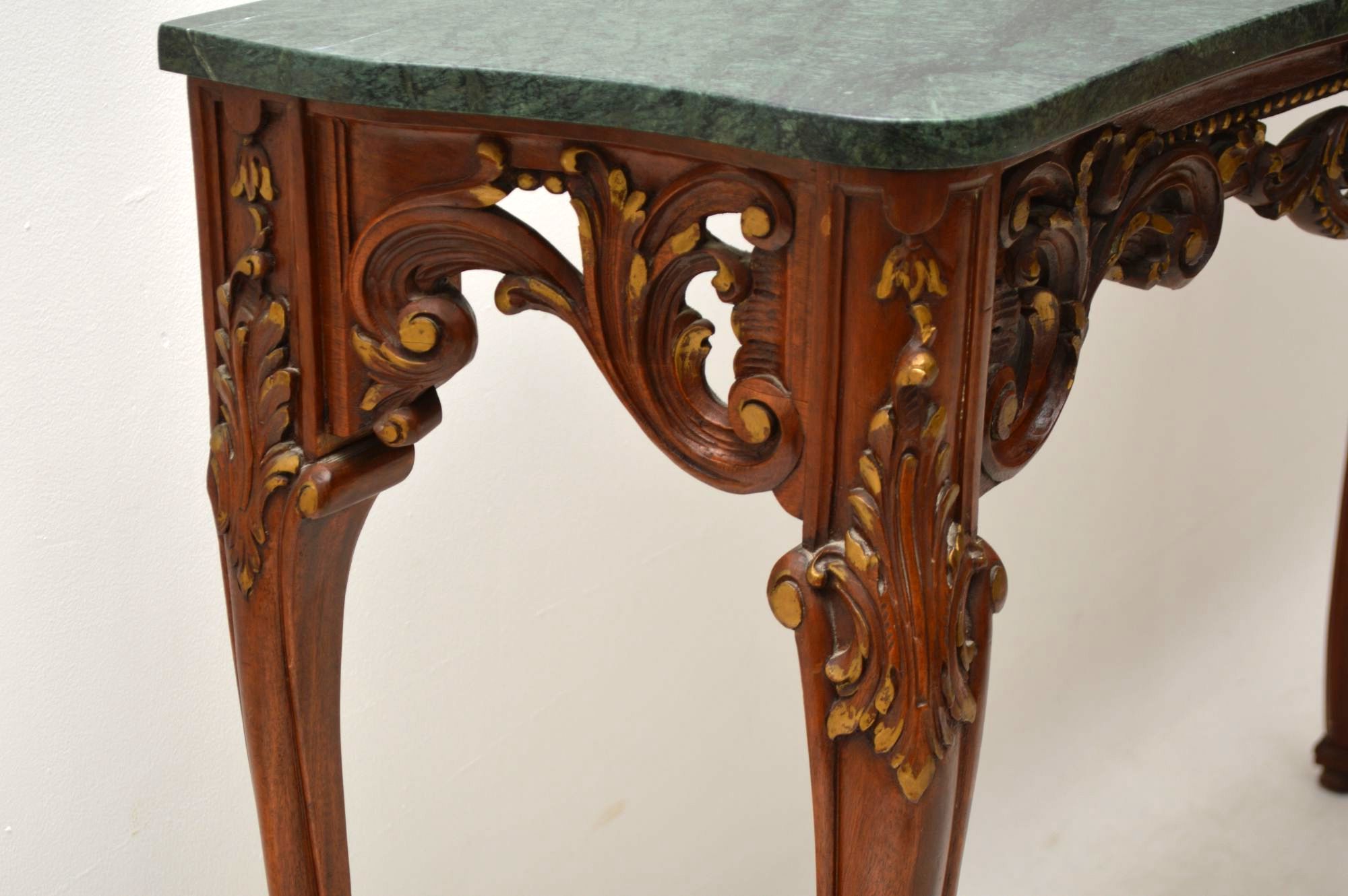 Antique French Carved Walnut Marble Top Console Table Regarding Well Liked Antique Blue Wood And Gold Console Tables (View 2 of 10)