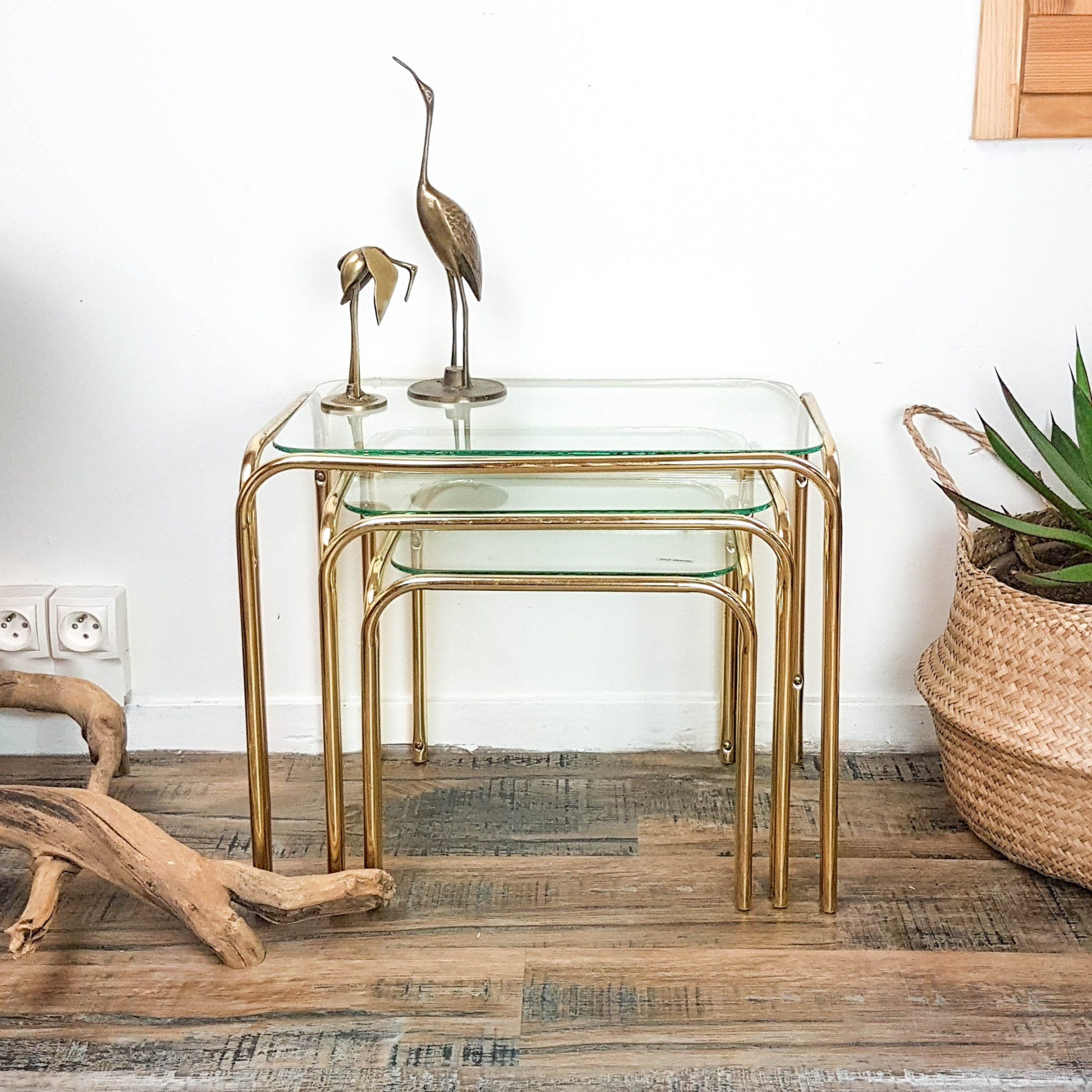 Antique Gold And Glass Console Tables In Favorite Set Of 3 Vintage Nesting Tables In Glass And Brass Art (View 1 of 10)