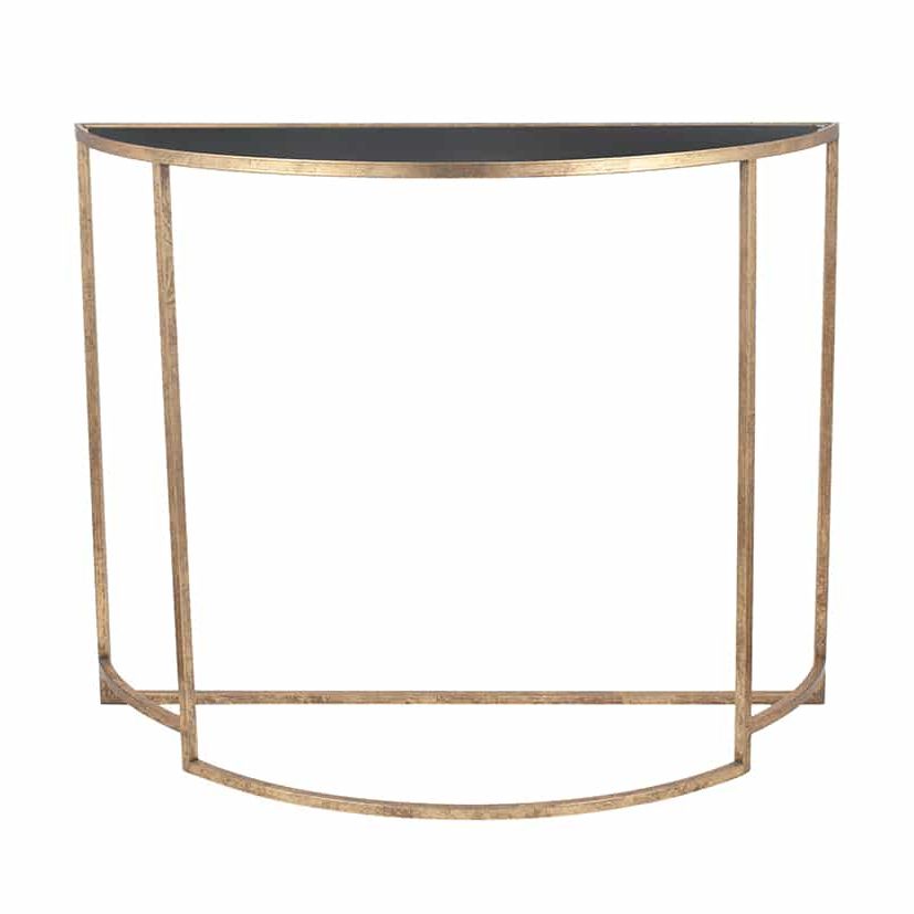 Antique Gold And Glass Console Tables Pertaining To Current Antique Gold Metal & Black Glass Half Moon Console – Sold (View 8 of 10)