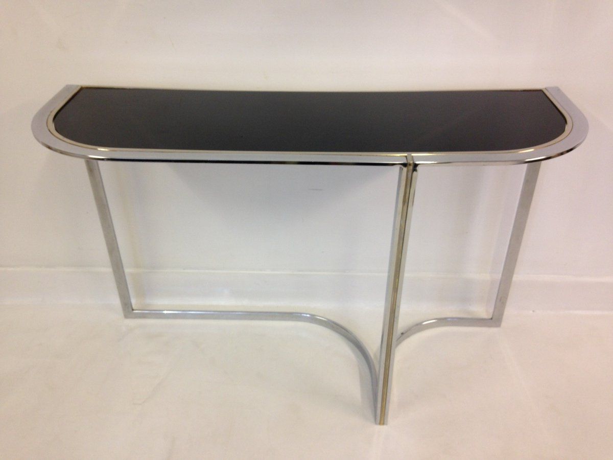Antique Gold And Glass Console Tables Regarding Trendy Vintage Chrome & Black Glass Console Table For Sale At Pamono (View 6 of 10)