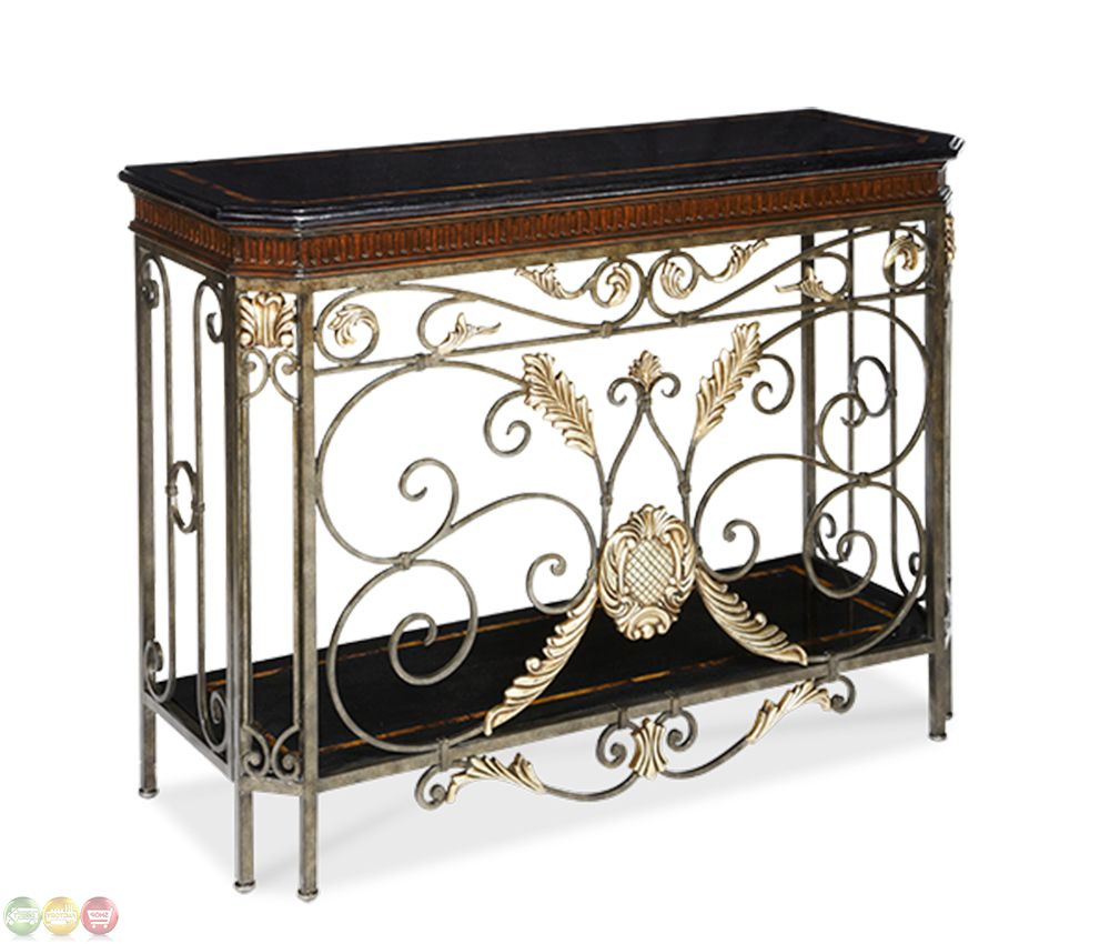 Antique Style Ornate Gold Accent And Leaf Design Console Table With Regard To Well Liked Antique Blue Gold Console Tables (View 8 of 10)