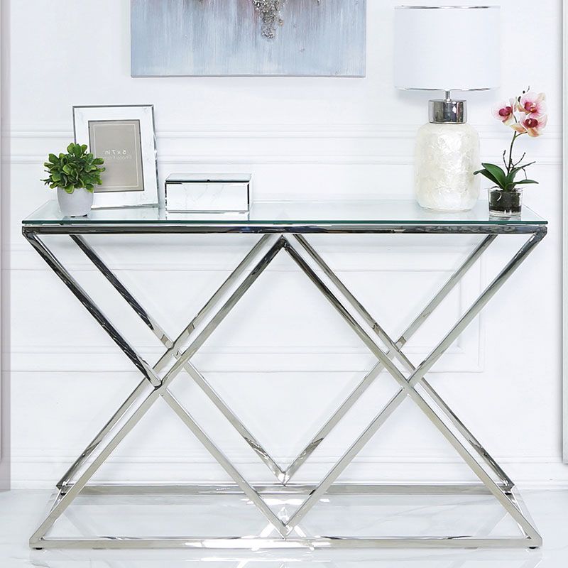 Antoinette Stainless Steel And Glass Console Table Hallway With Most Current Stainless Steel Console Tables (View 5 of 10)