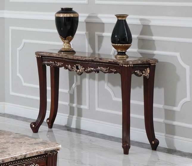 Azalea Traditional Carved Dark Wood Marble Top Console With Regard To Most Current Marble And White Console Tables (View 6 of 10)