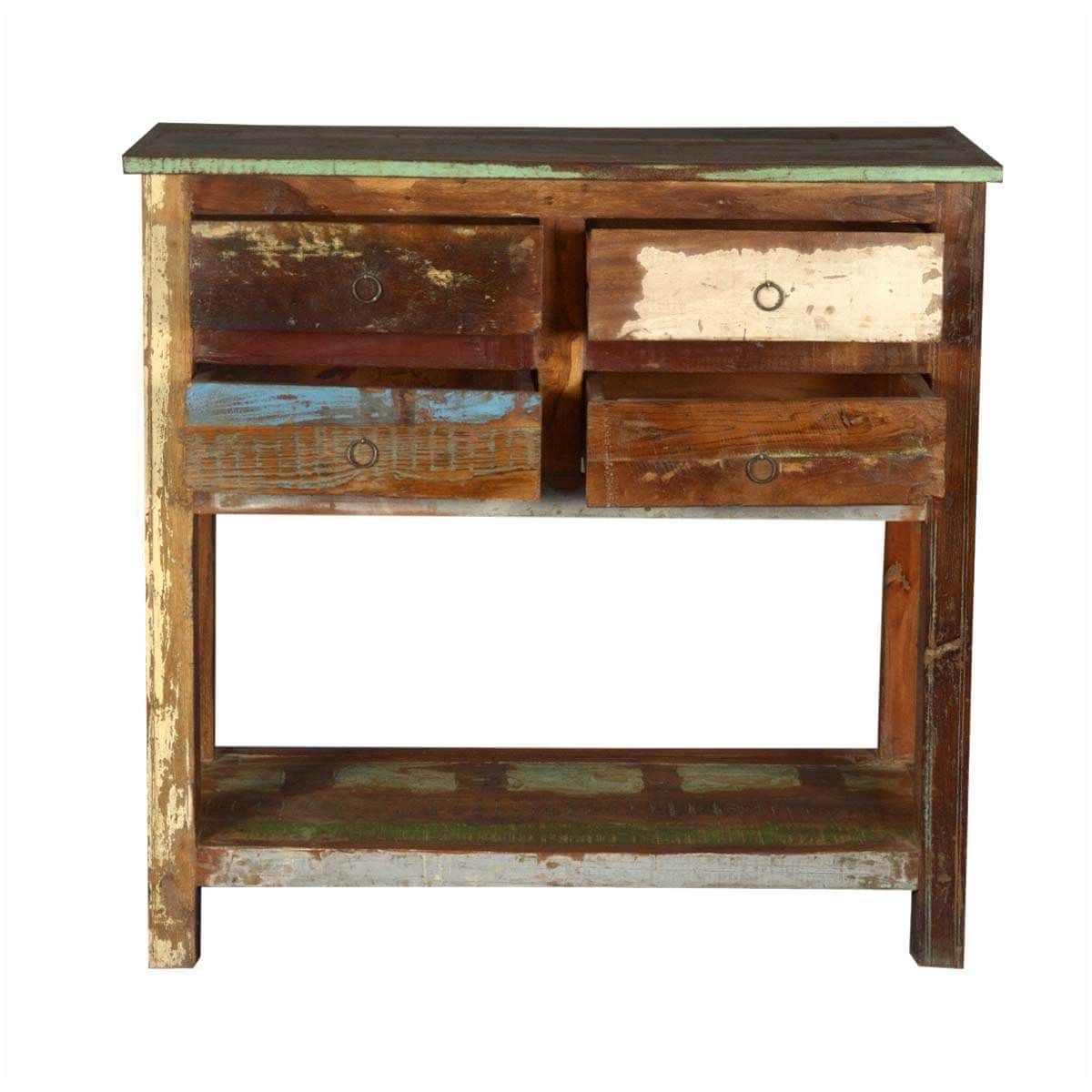 Barnwood Console Tables Regarding Well Liked 2 Tier Reclaimed Wood Console Table With 4 Drawers (View 10 of 10)