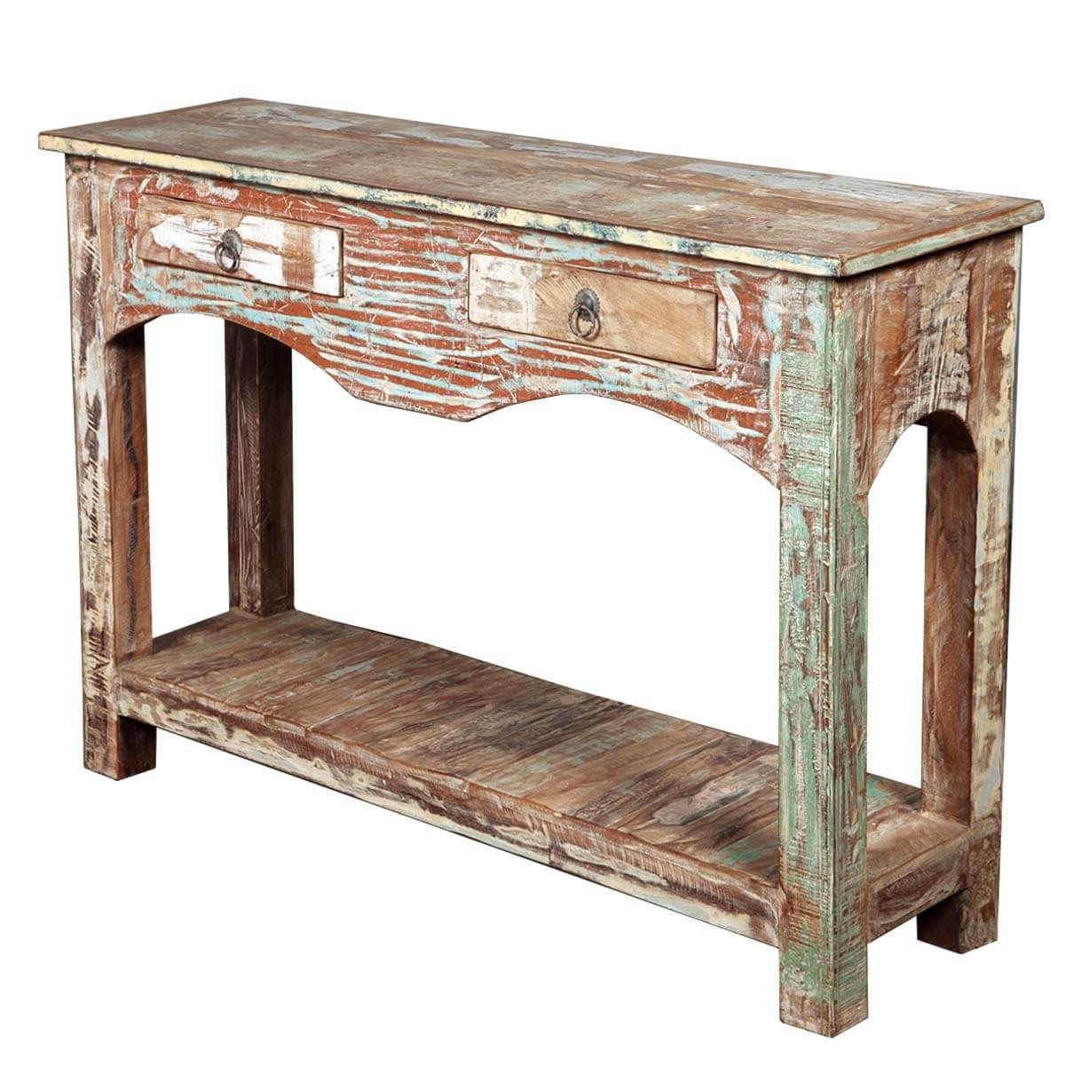 Barnwood Console Tables With Regard To Most Recently Released Distressed Reclaimed Wood 2 Drawer Console Hall Table (View 3 of 10)