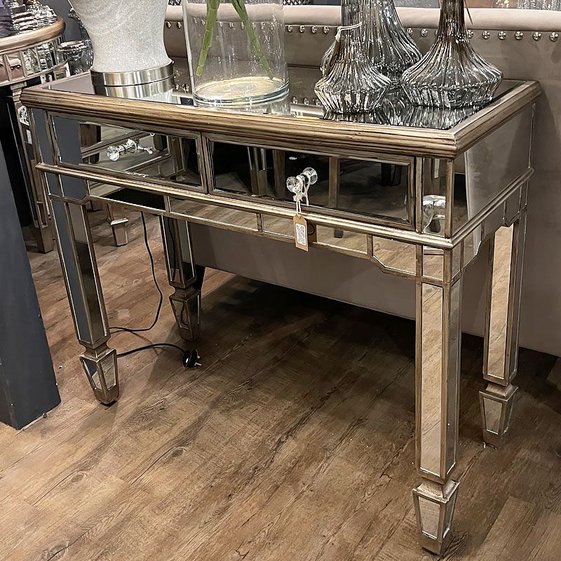 Belfry Antique Gold 2 Drawer Mirrored Console Table With Regard To Widely Used Antique Gold Nesting Console Tables (View 4 of 10)