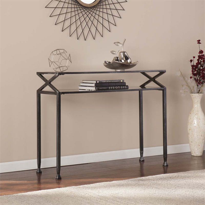 Best And Newest Black Round Glass Top Console Tables Intended For Southern Enterprises Metal Glass Top Console Table In (View 1 of 10)
