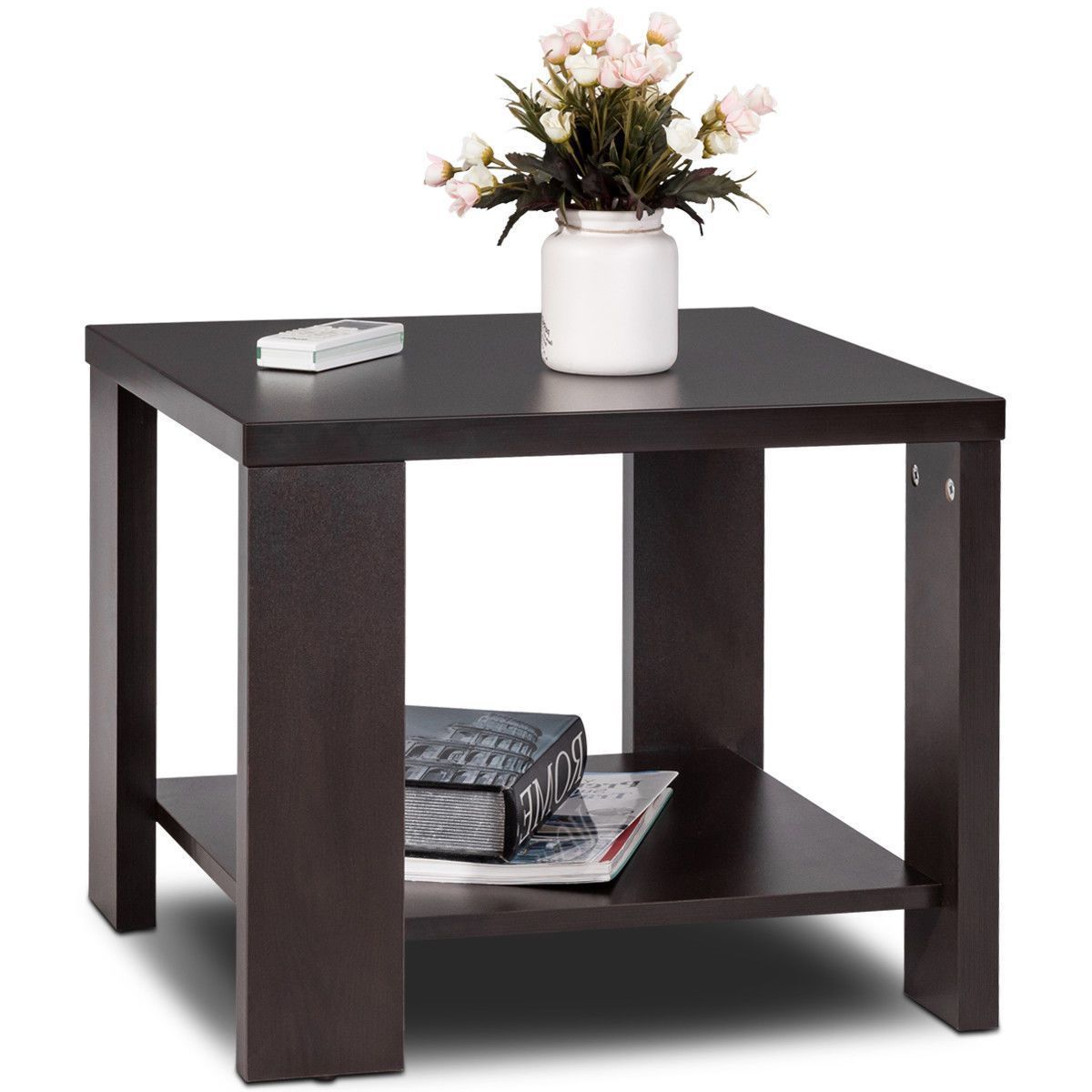Best And Newest Espresso Wood Storage Console Tables With Coffee Square End Table Sofa (View 10 of 10)