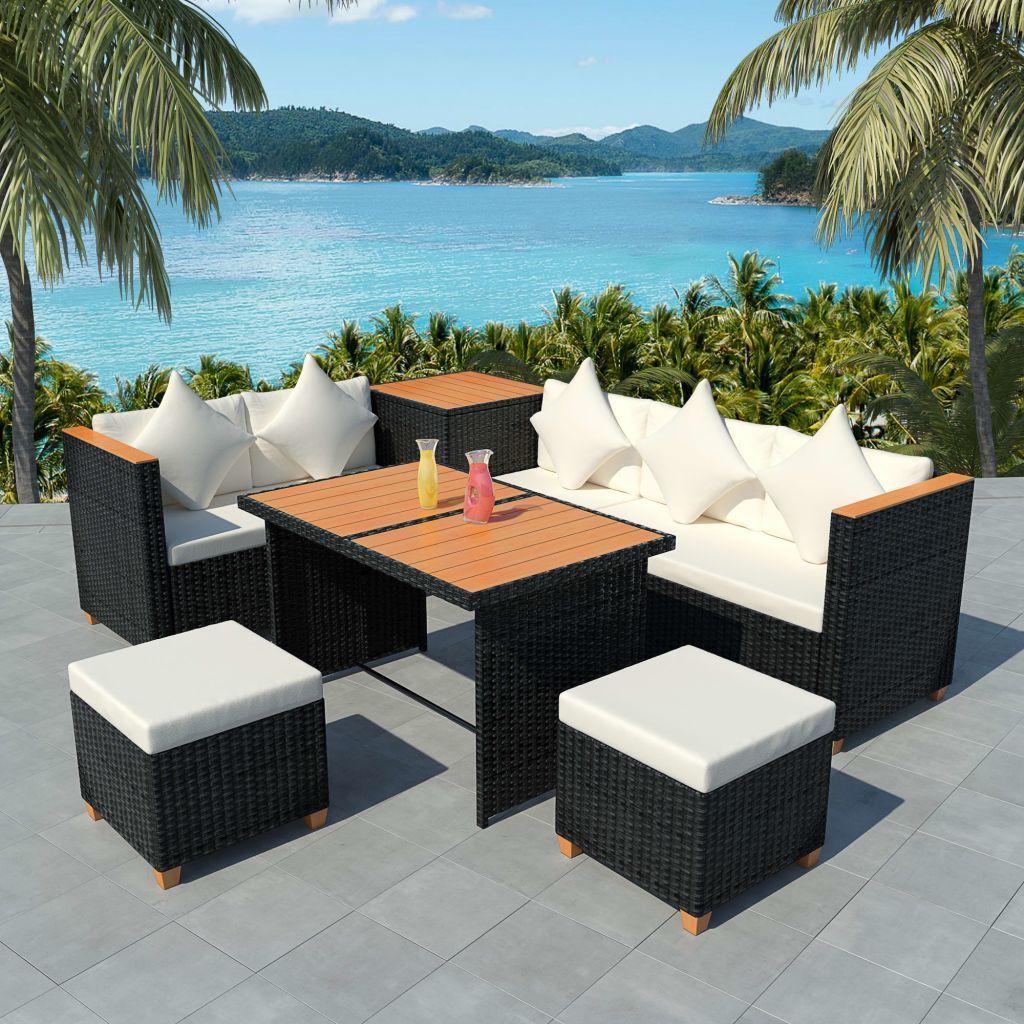 Best And Newest Outdoor Garden Xl Dining Set Sofa Table Stools Rattan Pertaining To Black And Tan Rattan Console Tables (View 6 of 10)
