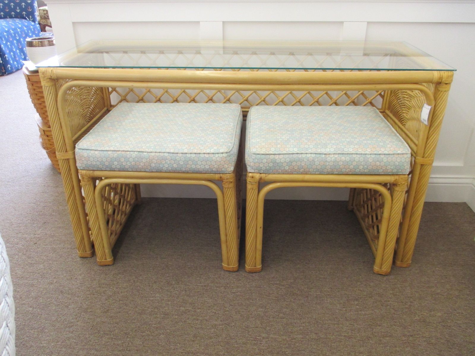 Best And Newest Wicker Console Tables With Rattan Console Table & Stools – Tangibles Resale & Consignment (View 8 of 10)