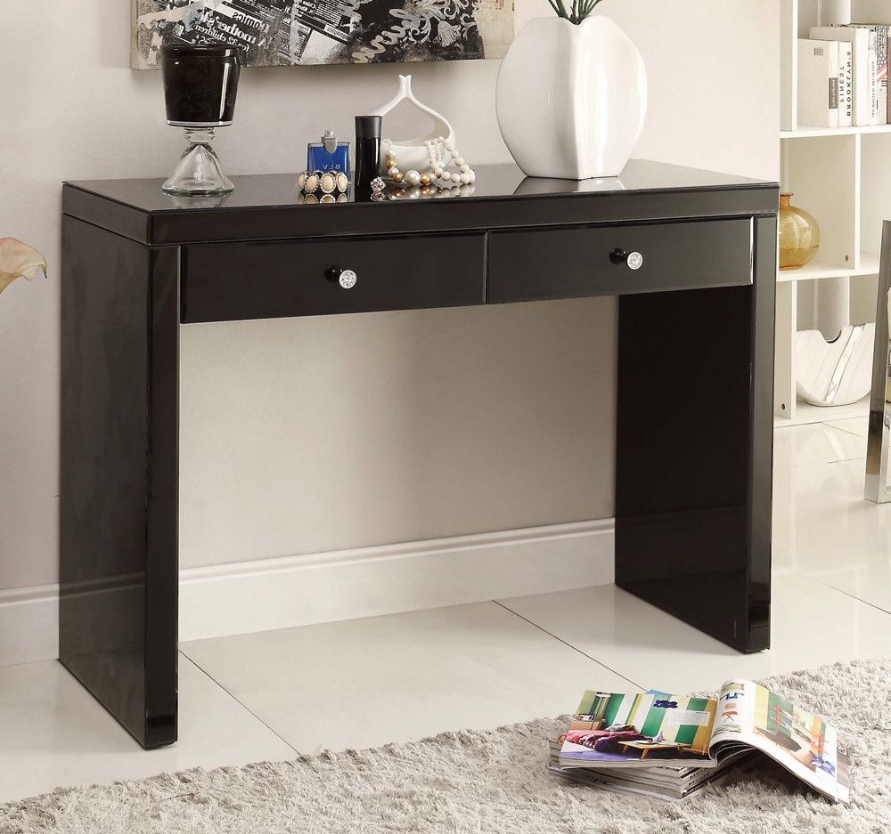 Black And White Console Tables Inside Well Known Black Glass Mirrored Console Hallway, Dressing Table (View 2 of 10)