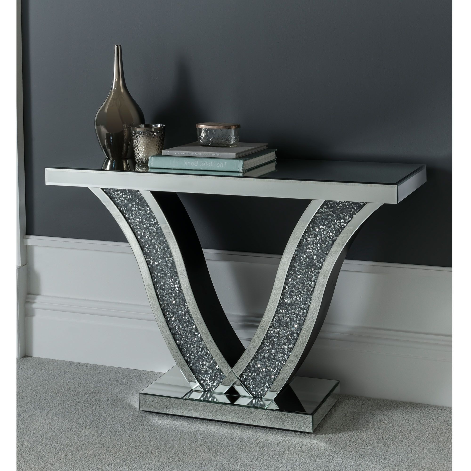 Black Round Glass Top Console Tables In Well Known Diamond Mirrored Console Table (View 6 of 10)