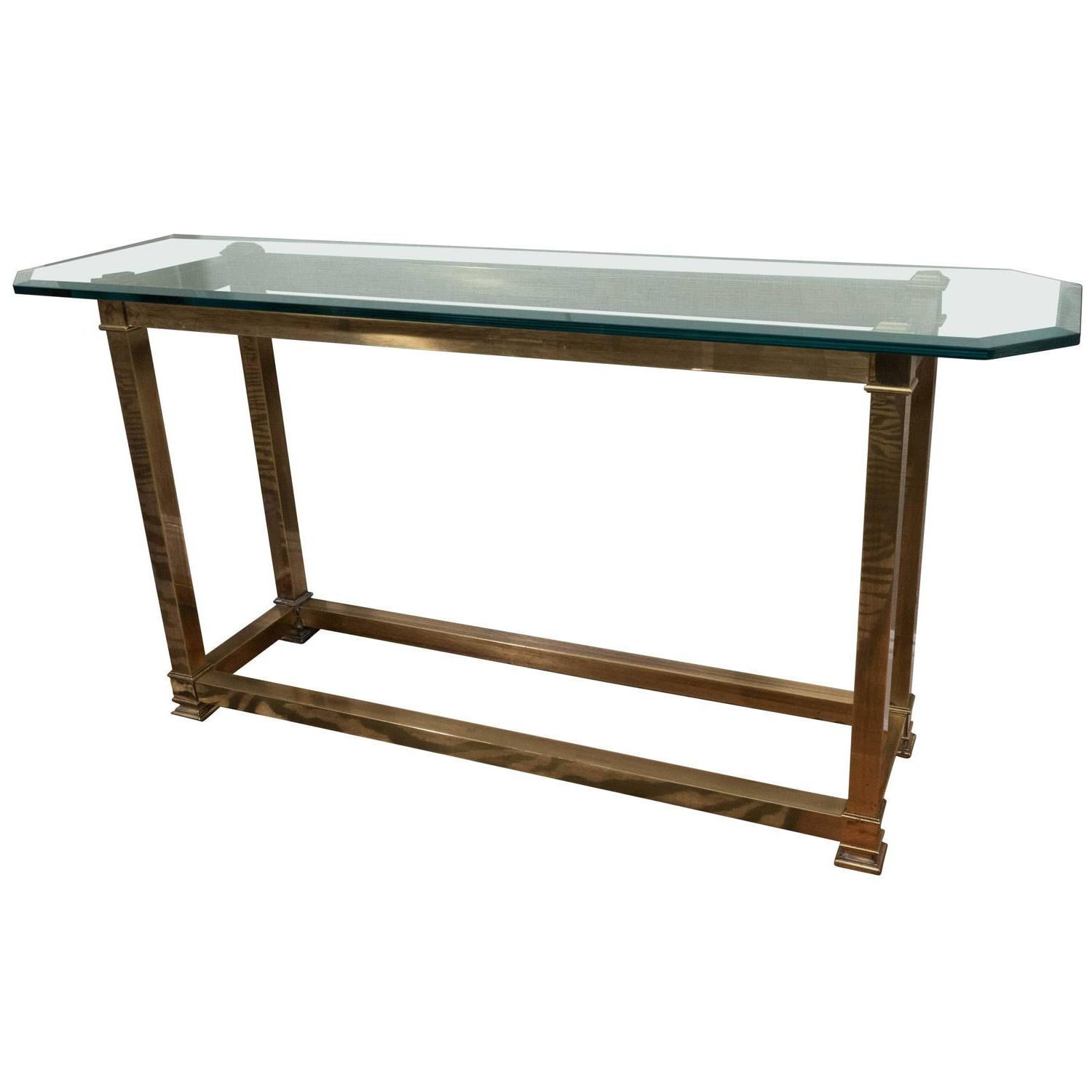 Brass And Glass Console Tablemastercraft At 1stdibs Pertaining To Favorite Brass Smoked Glass Console Tables (View 8 of 10)