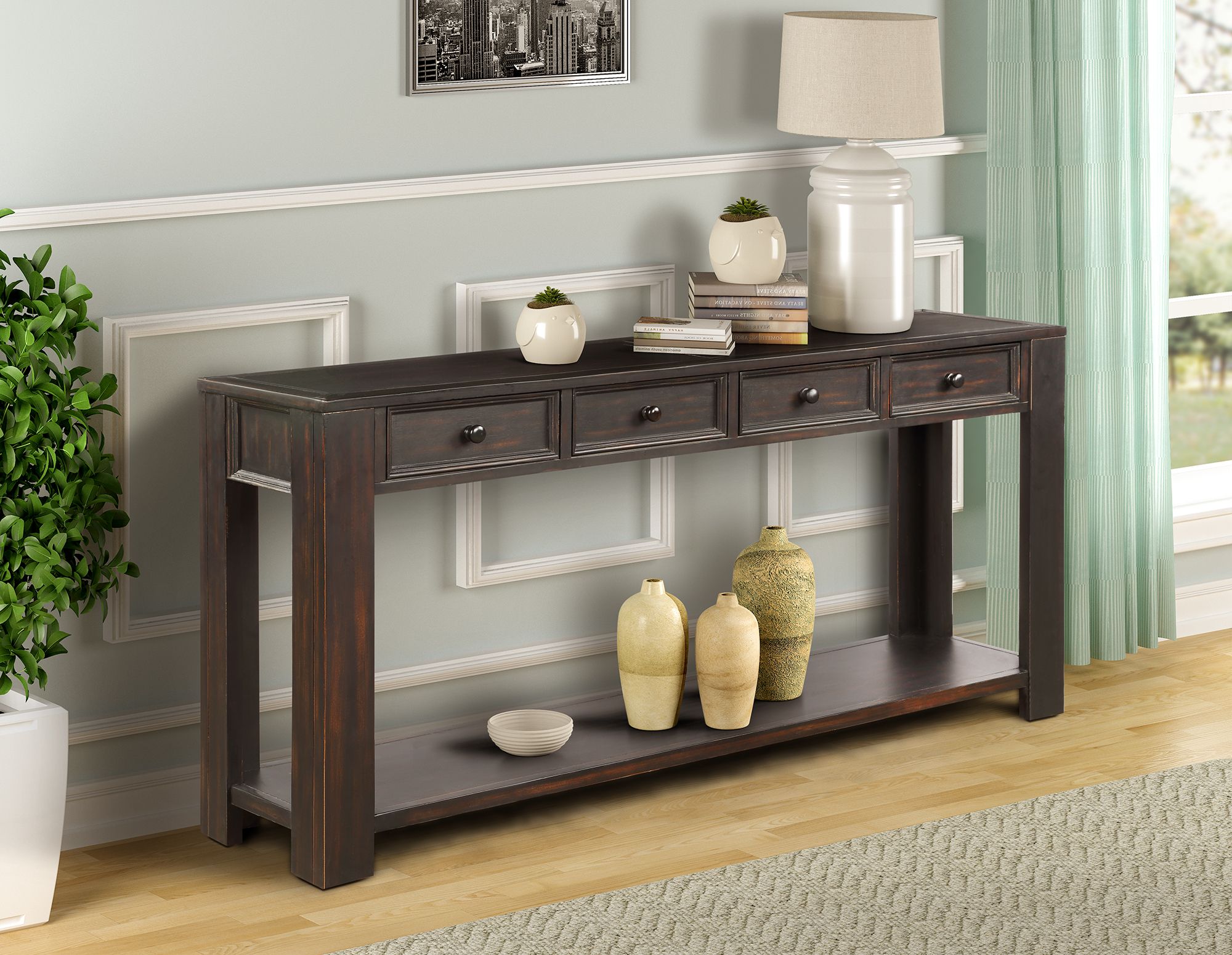 Buffet Cabinet, Entryway Console Table With 4 Storage Throughout Preferred Open Storage Console Tables (View 6 of 10)