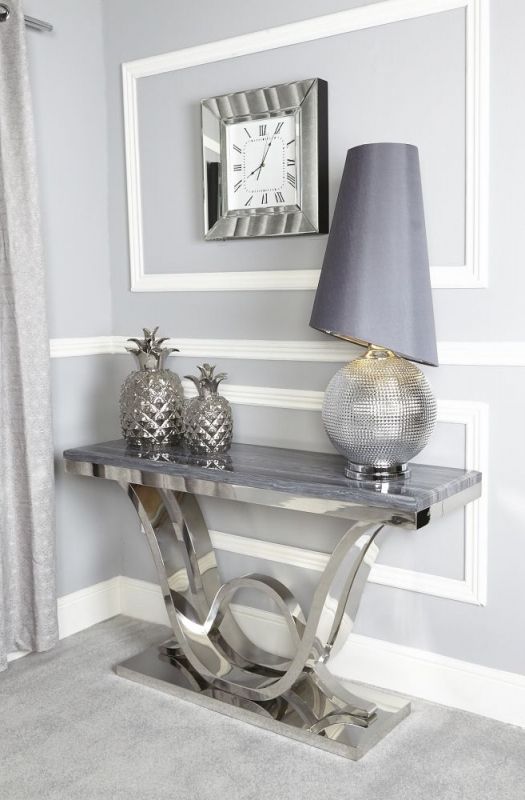 Buy Favara Grey Marble Effect And Chrome Console Table With Most Popular Marble And White Console Tables (View 8 of 10)
