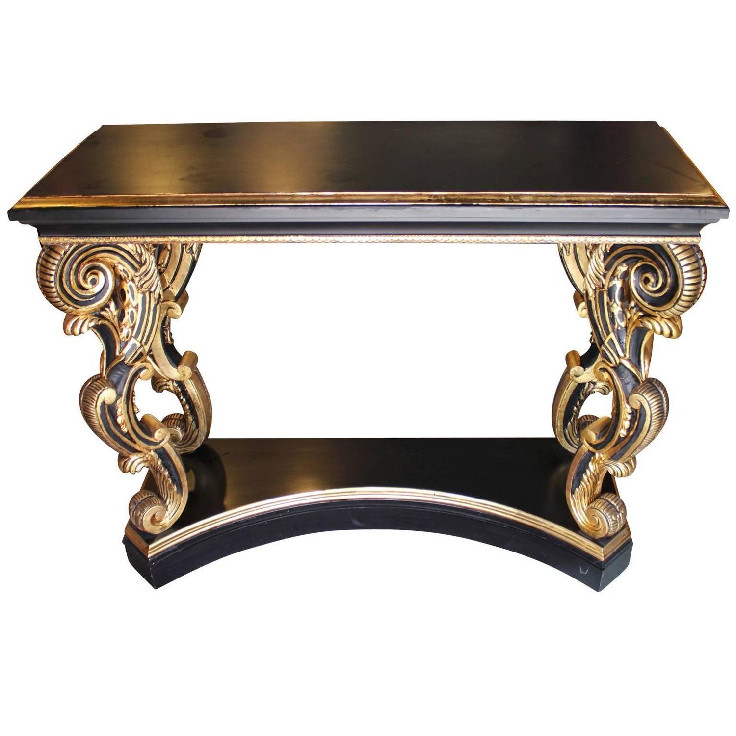 Carved Gold And Black Console Or Entry Table For Sale At With Regard To Best And Newest Antique Blue Gold Console Tables (View 7 of 10)
