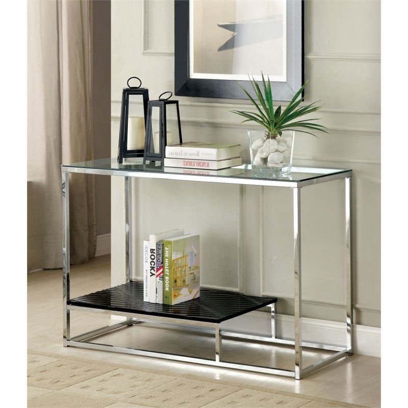 Caviar Black Console Tables Throughout Popular Furniture Of America Nadia Glass Top Console Table In (View 10 of 10)