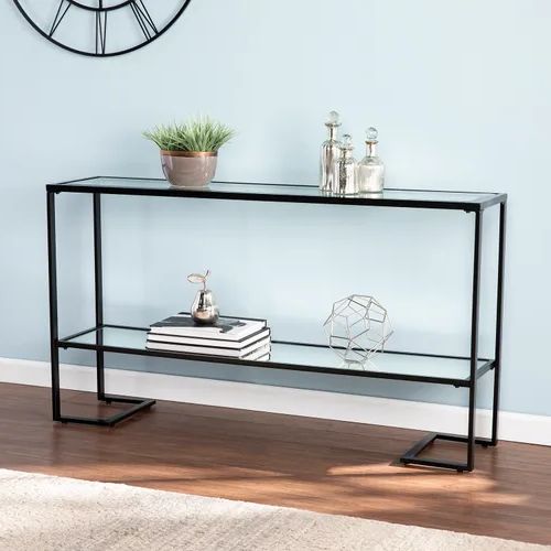 Caviar Black Console Tables Within Most Recently Released Glam Black Metal & Glass Narrow Console Table (View 6 of 10)