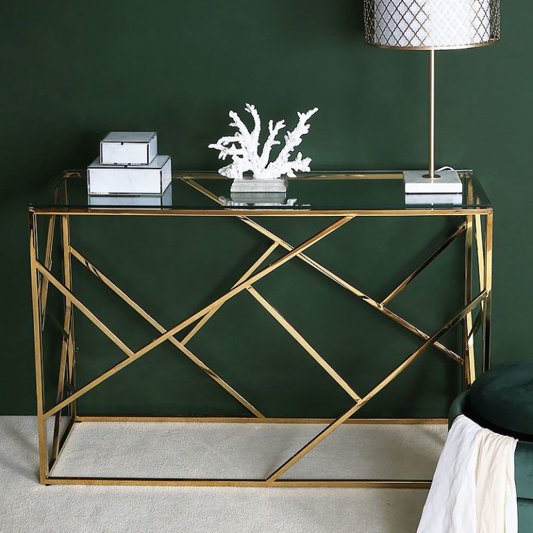 Charlotte Gold Metal Console Table With Clear Glass Top Intended For Most Popular Gold And Clear Acrylic Console Tables (View 4 of 10)