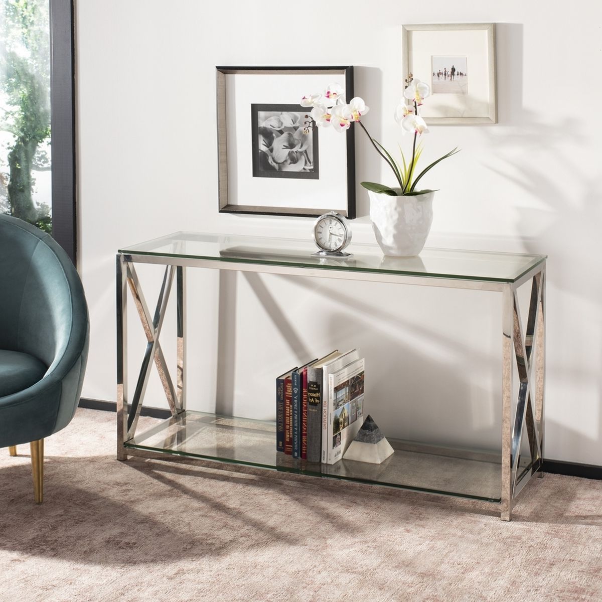 Chrome And Glass Rectangular Console Tables In Famous Stainless Steel Chrome + Glass Console Table – Safavieh (View 1 of 10)