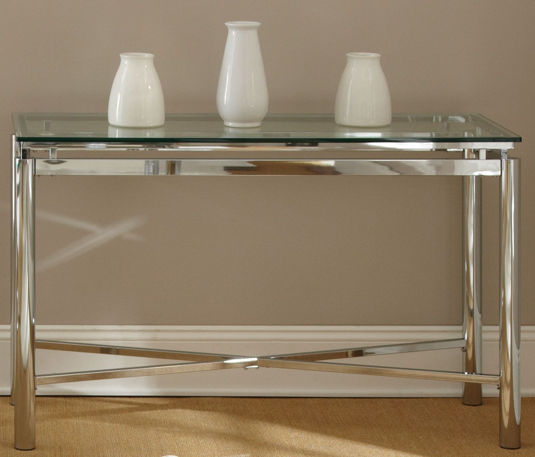 Chrome And Glass Rectangular Console Tables With Regard To Newest Nova Glass Top Rectangular Sofa Table From Steve Silver (View 8 of 10)