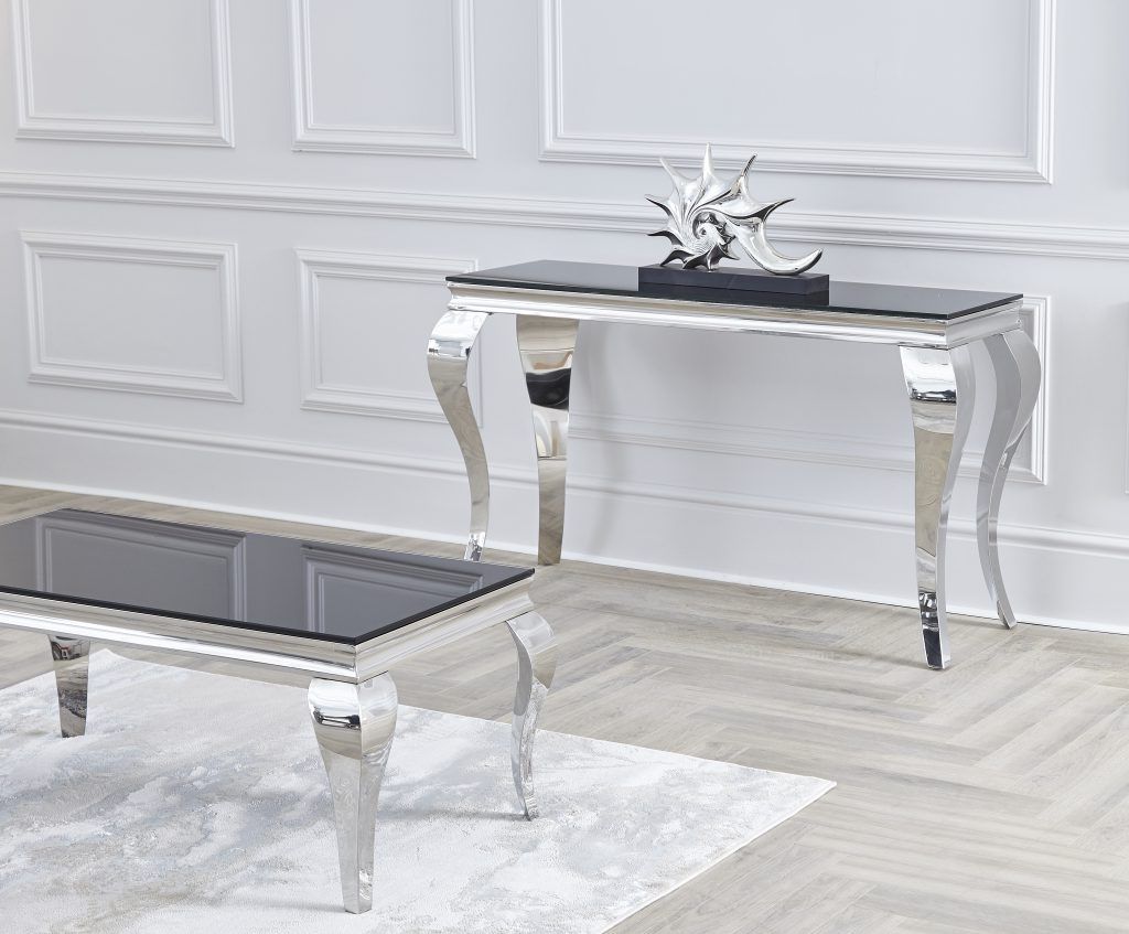 Chrome Console Tables In Favorite Louis Black Glass Chrome Console Table / 100cm – Niches (View 2 of 10)