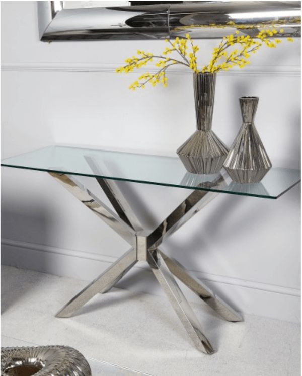 Chrome Console Tables With Most Popular Medina Glass & Chrome Console Table – Lycroft Interiors (View 9 of 10)