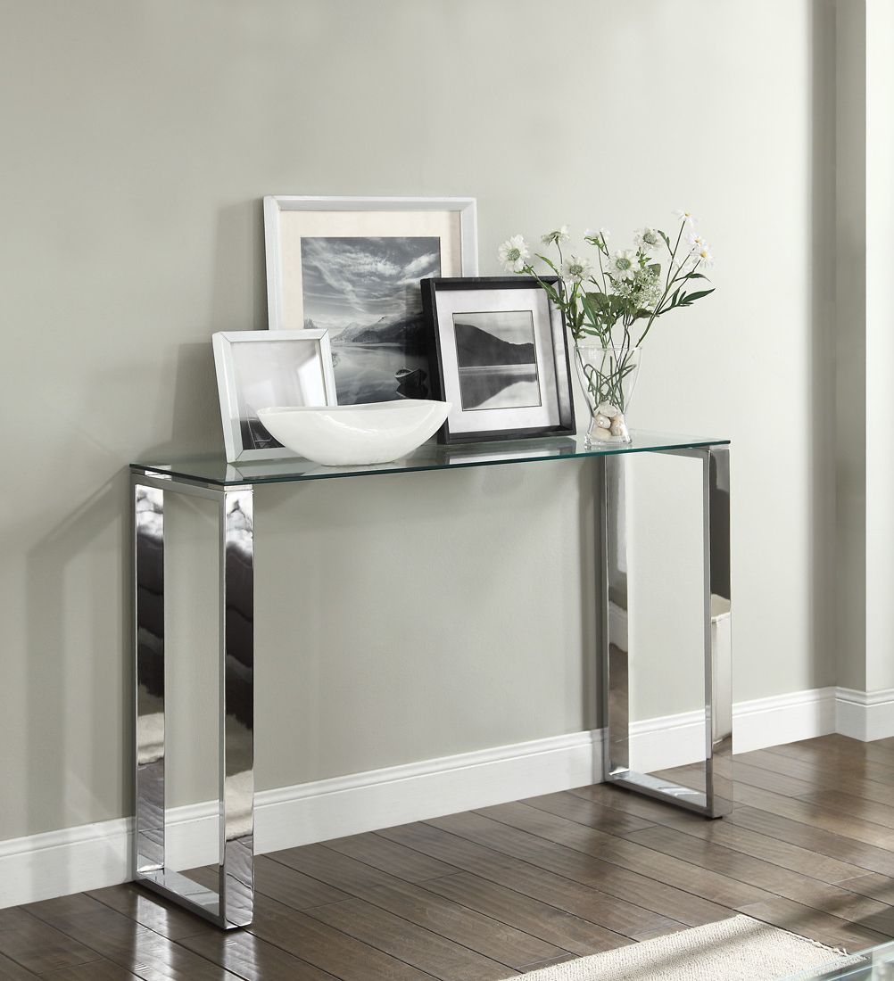Chrome Console Tables Within Best And Newest Signature Console Hallway Table Glass Top Chrome Stand (View 1 of 10)