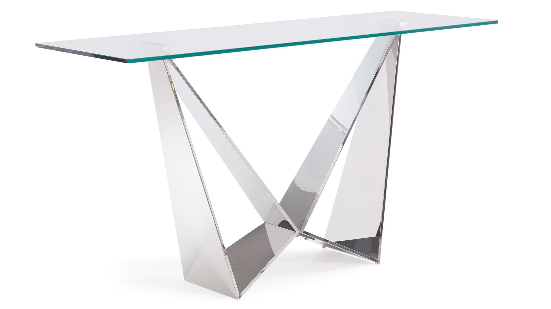 Clear Glass Top Console Tables Intended For Most Recently Released Serra Console Table In Clear Glass With Polished Stainless (View 7 of 10)