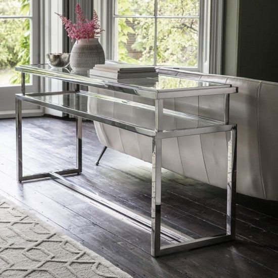 Clear Glass Top Console Tables Intended For Well Liked Salerno Clear Glass Console Table In Silver (View 10 of 10)