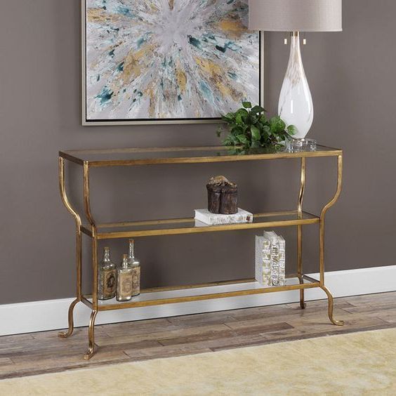 Console Table, Glass Shelves In Well Known Gold And Clear Acrylic Console Tables (View 5 of 10)