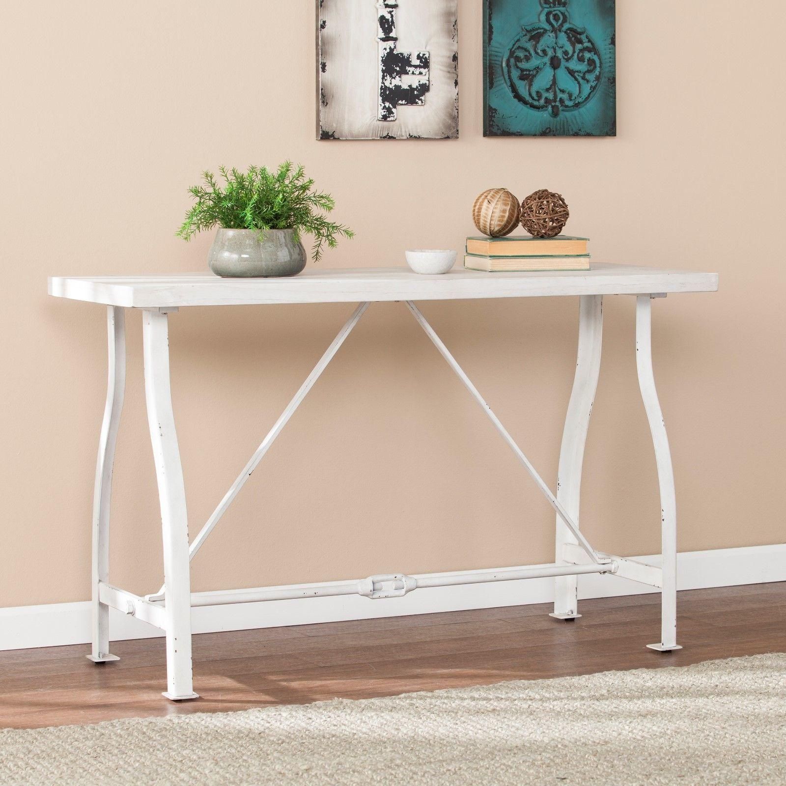 Cst45901 Farmhouse Style Console Table – Distressed White Within Well Known White Geometric Console Tables (View 10 of 10)