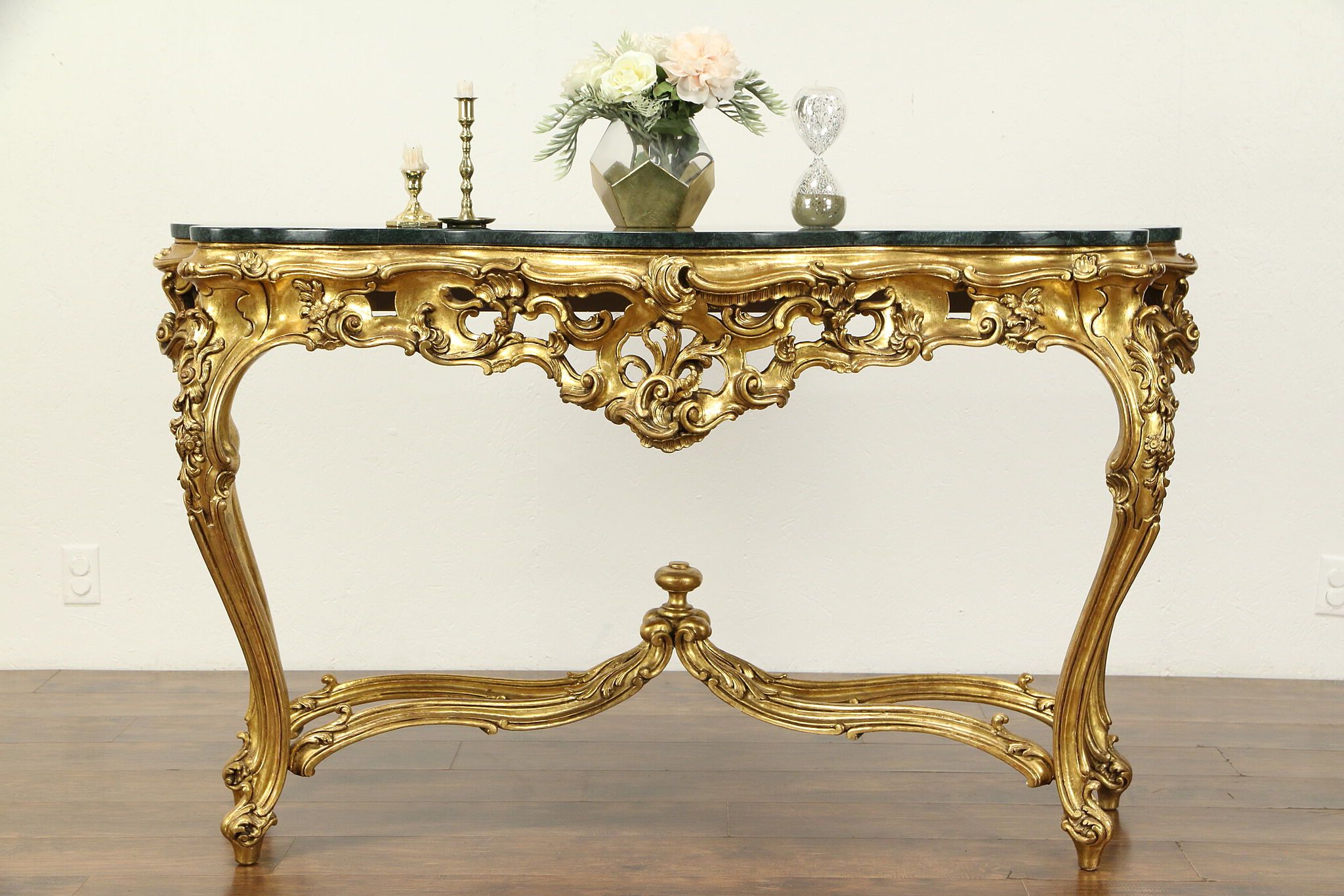 Current Antique Blue Gold Console Tables Throughout Sold – Italian Vintage Baroque Carved Gold Leaf Console (View 6 of 10)