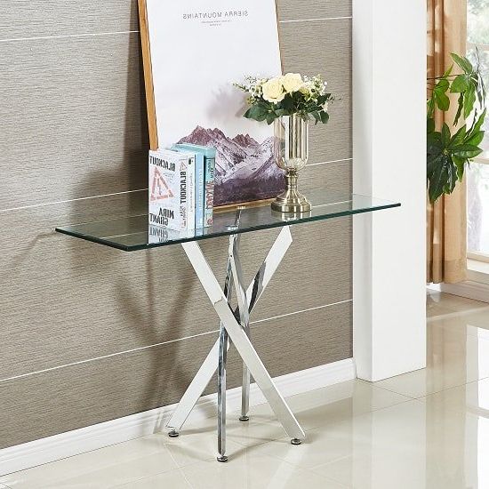 Daytona Glass Console Table Rectangular In Clear With Intended For Most Recent Glass And Chrome Console Tables (View 9 of 10)