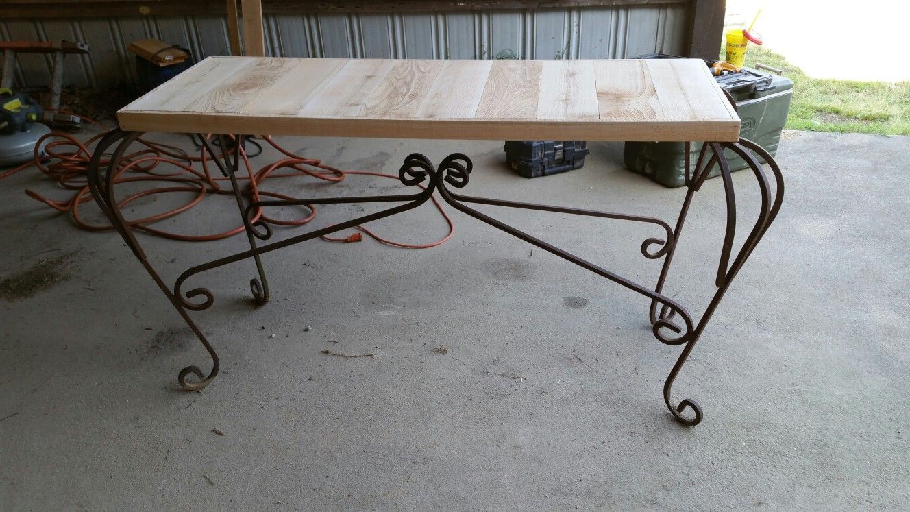 Diy Sofa Table – Old Iron Frame Wood Top (View 1 of 10)