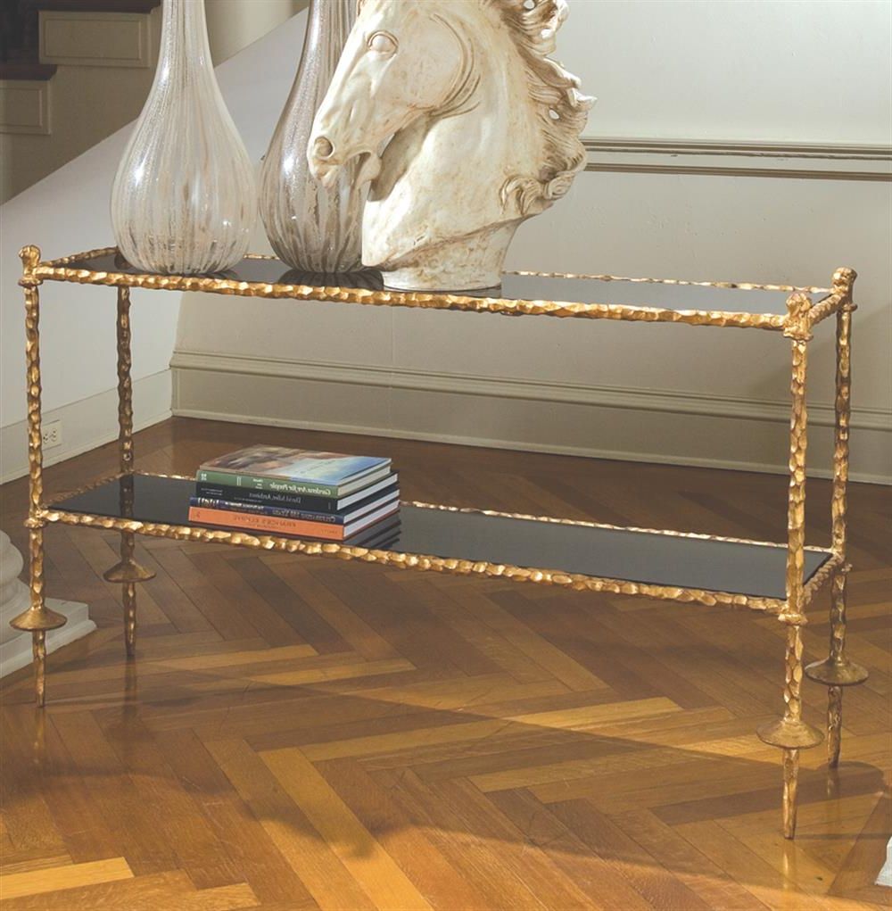 Duchess Hollywood Regency Chiseled Gold Black Marble In Newest Gold Console Tables (View 5 of 10)