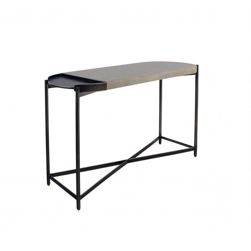 Duo Console Table Medium Grey Concrete With Black Metal Throughout Popular Gray Driftwood And Metal Console Tables (View 4 of 10)