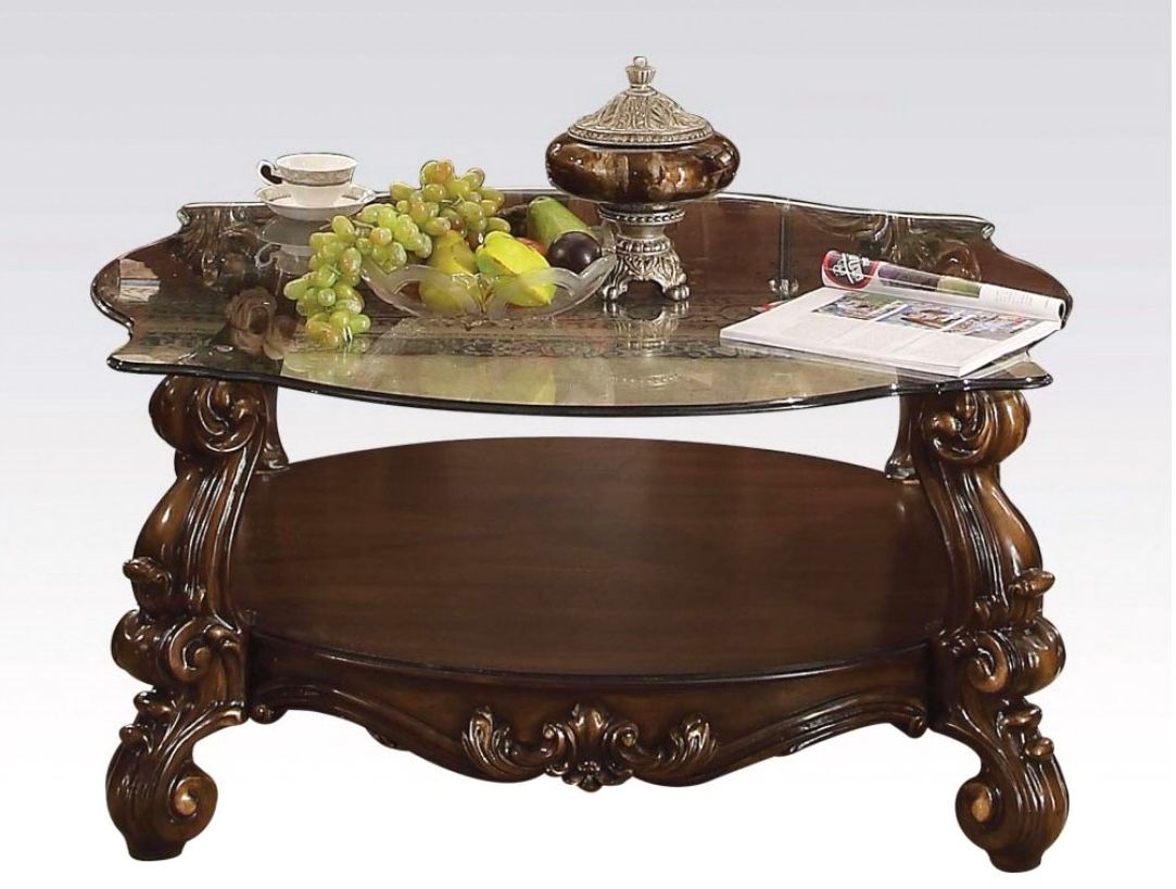 Espresso Wood And Glass Top Console Tables With Widely Used Versailles Traditional Cherry Oak Round Glass Top Coffee Table (View 9 of 10)