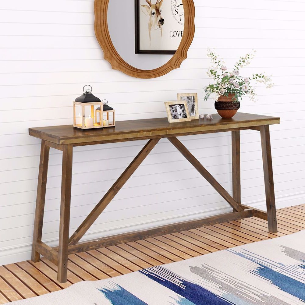 Famous Tribesigns 59 Inches Extra Long Rustic Console Table Within Brown Wood And Steel Plate Console Tables (View 4 of 10)