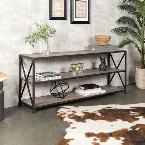 Fashionable Gray Wash Console Tables Intended For X Frame Metal & Gray Wash Wood Console Table (View 9 of 10)