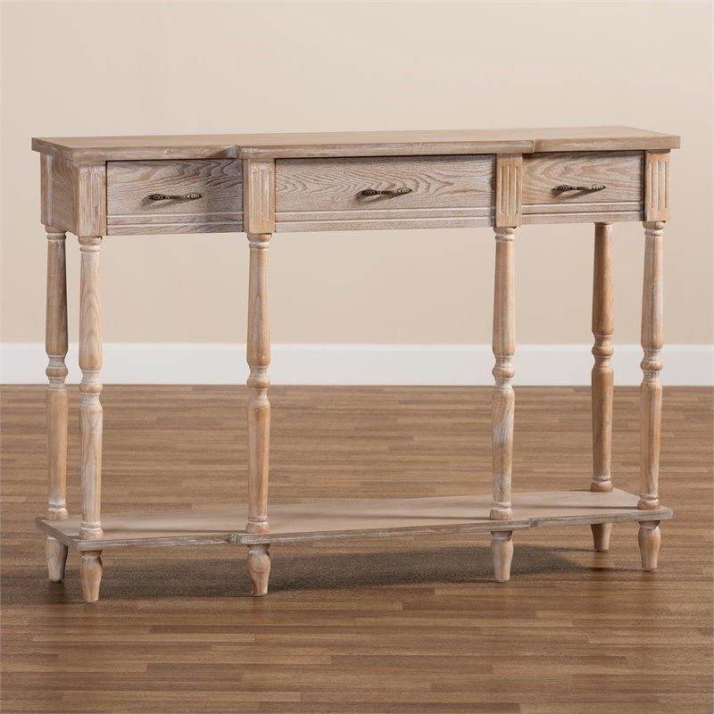 Favorite Baxton Studio Rustic Whitewashed Brown Finished Wood 3 Inside Brown Wood Console Tables (View 6 of 10)