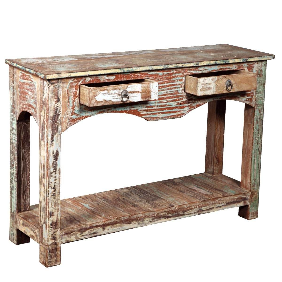 Favorite Distressed Reclaimed Wood 2 Drawer Console Hall Table Within Barnwood Console Tables (View 2 of 10)