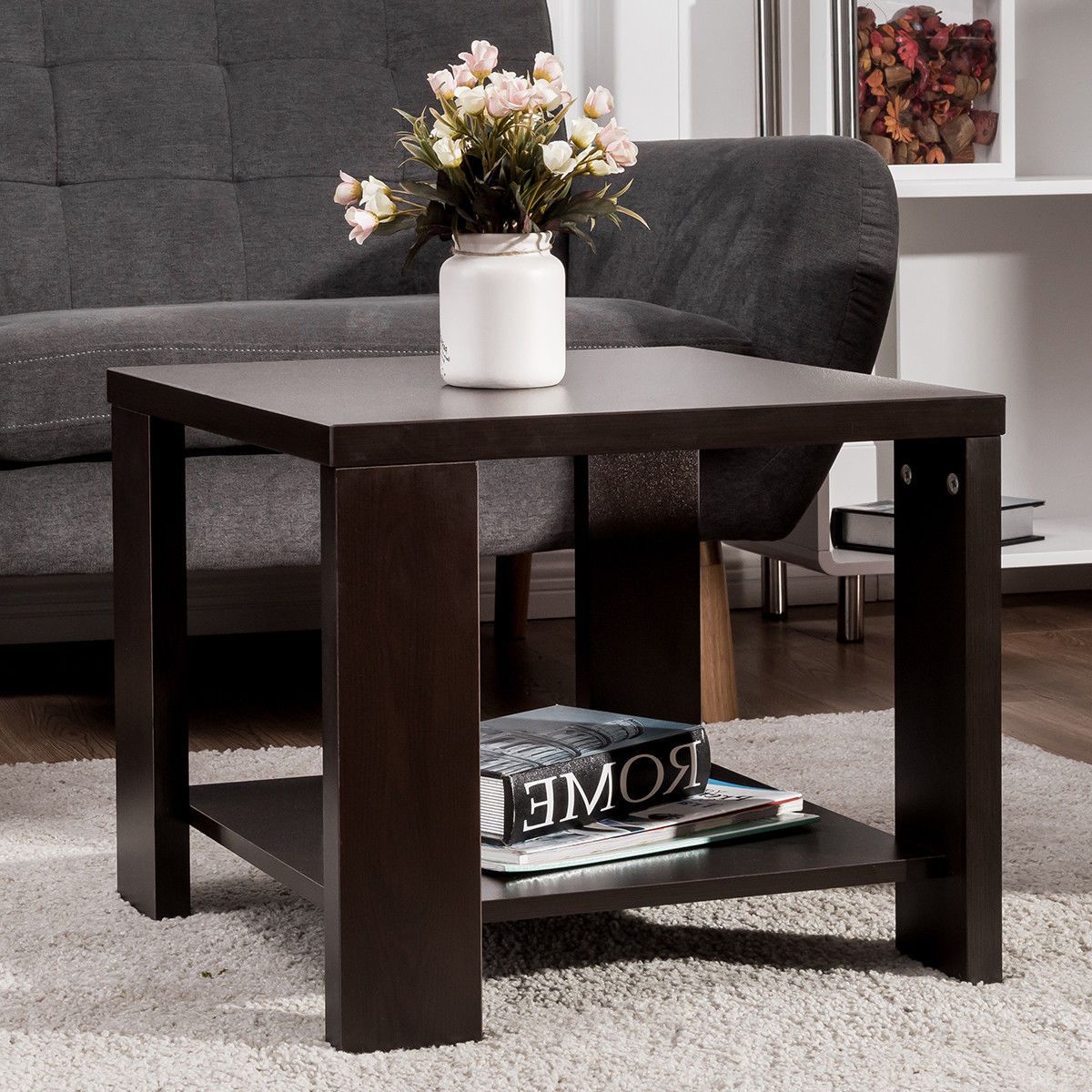 Favorite Espresso Wood Storage Console Tables Intended For Giantex Living Room End Coffee Table Square Sofa Side (View 9 of 10)