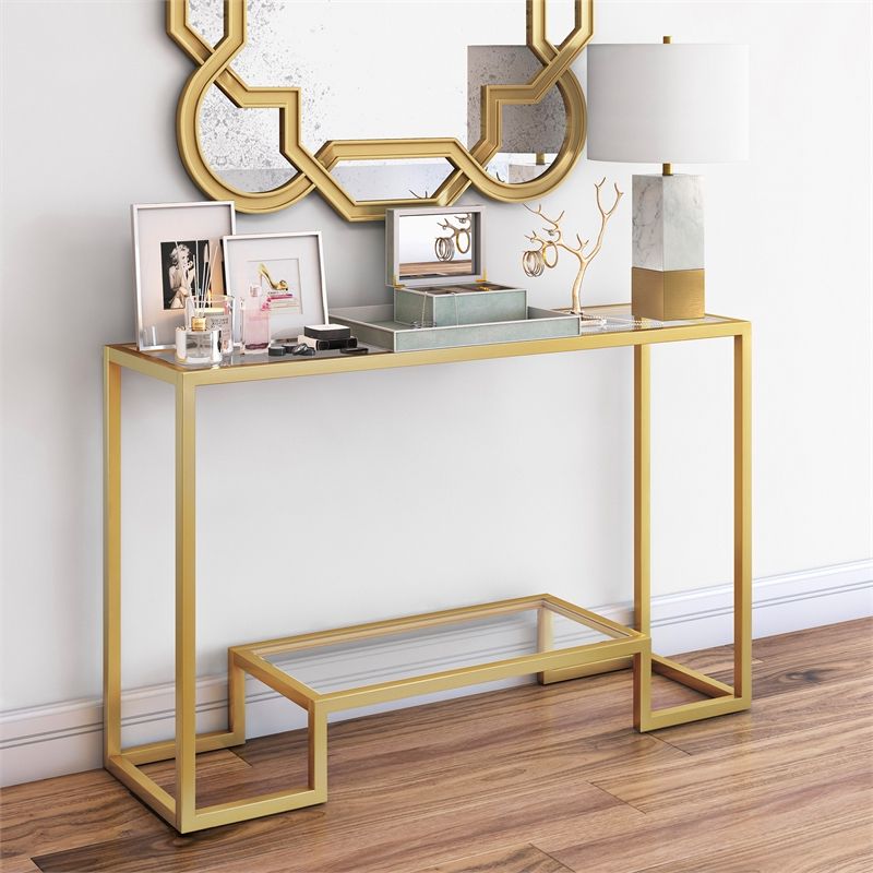 Favorite Henn&hart Gold And Glass Hollywood Regency Console Table Throughout Gold And Clear Acrylic Console Tables (View 2 of 10)