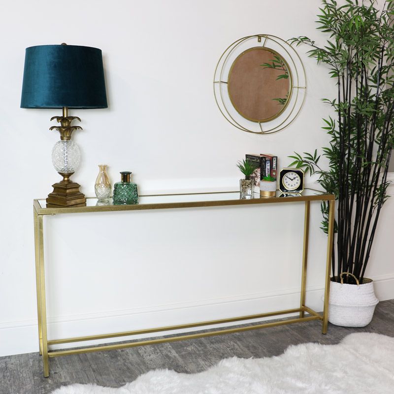 Favorite Metallic Gold Console Tables With Regard To Long Mirrored Top Gold Console Table – Melody Maison® (View 3 of 10)