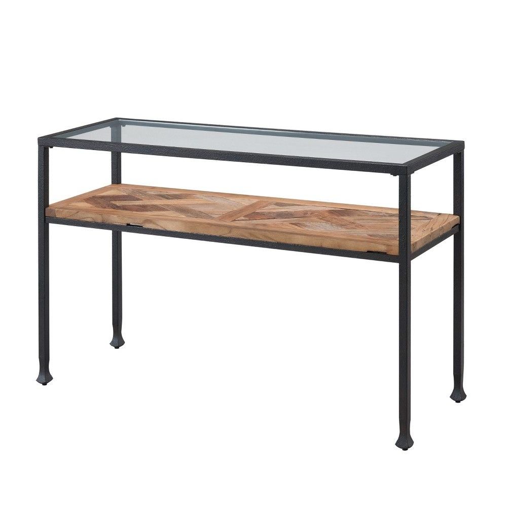 Favorite Natural And Caviar Black Console Tables In Yvonne Reclaimed Wood Console Table With Glass Top Rustic (View 3 of 10)