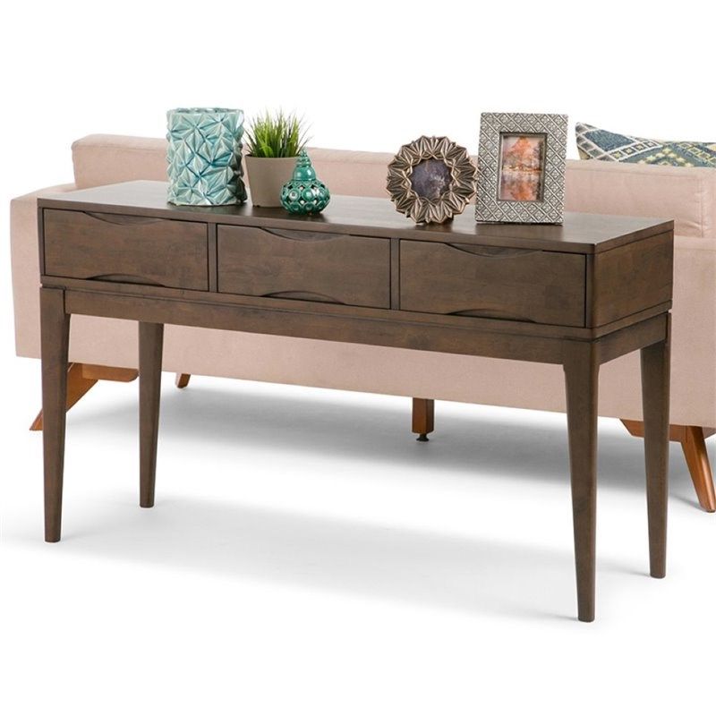 Favorite Simpli Home Harper Console Table In Walnut Brown – 3axchrp 03 Throughout Brown Console Tables (View 4 of 10)