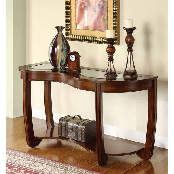 Furniture Of America Curve Dark Cherry Beveled Glass Top Regarding Most Up To Date Dark Coffee Bean Console Tables (View 9 of 10)
