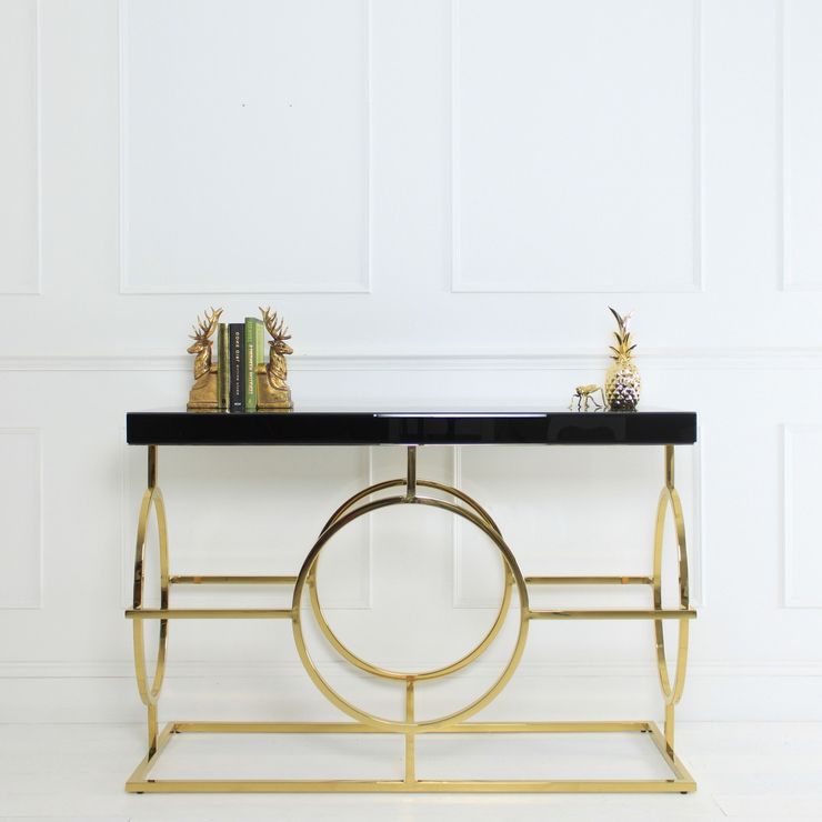 Geometric Glass Top Gold Console Tables Intended For Widely Used Mackintosh Gold & Black Glass Console – Wooden It Be Nice (View 6 of 10)