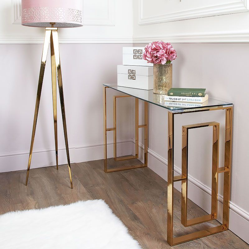 Geometric Glass Top Gold Console Tables Within Fashionable Plaza Gold Contemporary Clear Glass Console Display Table (View 8 of 10)
